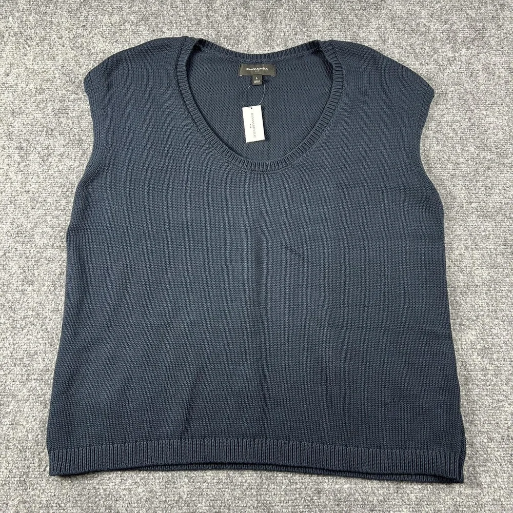 Banana Republic Sweater‎ Vest Mens Large Blue Crew Neck Knit Sleeveless Pullover